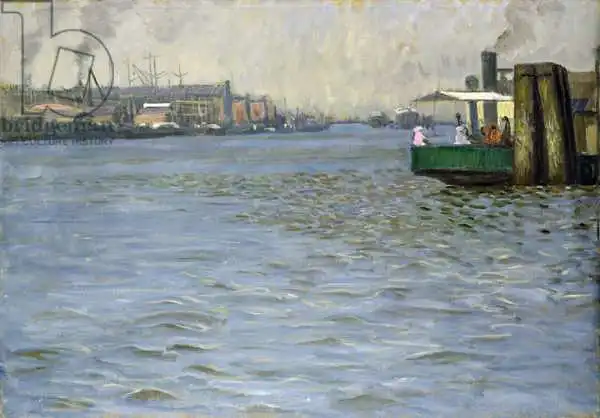 Kalckreuth, Leopold Karl Walter von: Ambiente dominical en el Elba, puente del embarcadero de St.