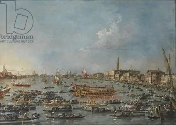 Guardi, Francesco: Bucintoro Festival of Venice. The Bacino di S. Marco with the "Bucintoro", the Doge State Barge, on Ascension Day
