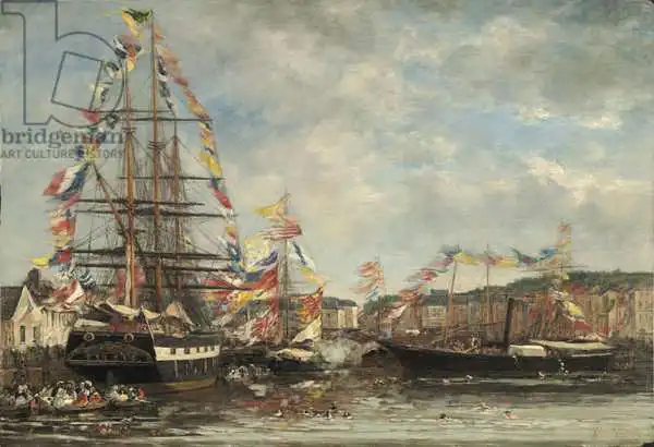Boudin, Eugene Louis: Fiesta en el puerto de Honfleur