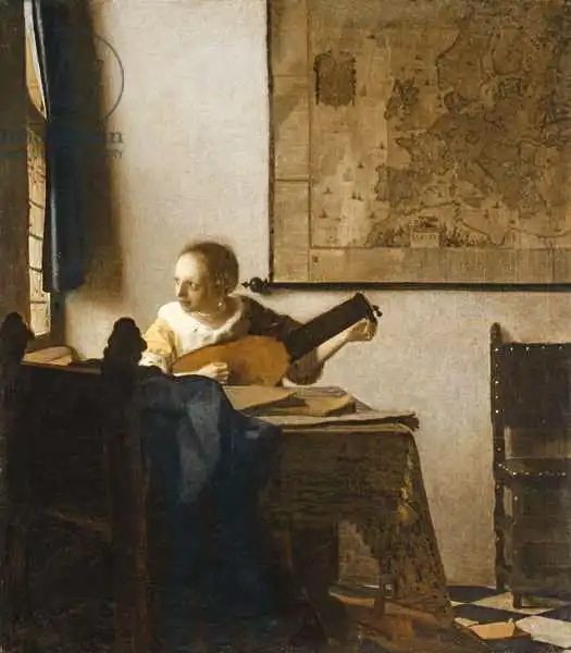 Vermeer, Jan: Frau mit einer Laute, c.1662-1663