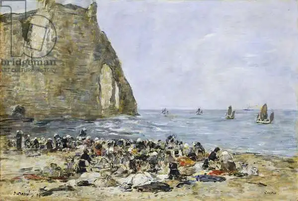 Boudin, Eugene Louis: Lavanderas en la playa de Etretat