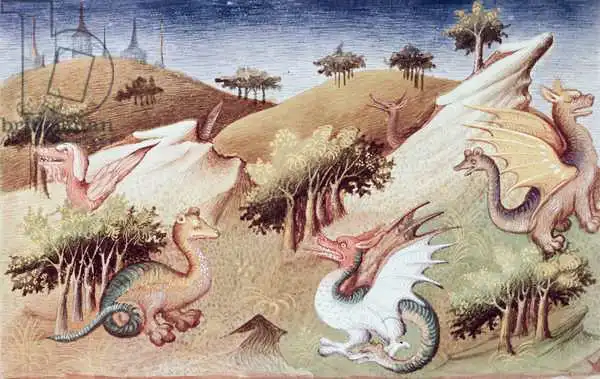 Boucicaut Master,: MS FR 2810 F.55V, Dragons et autres bêtes, du «Le Livre des Merveilles du Monde», vers 1410-12