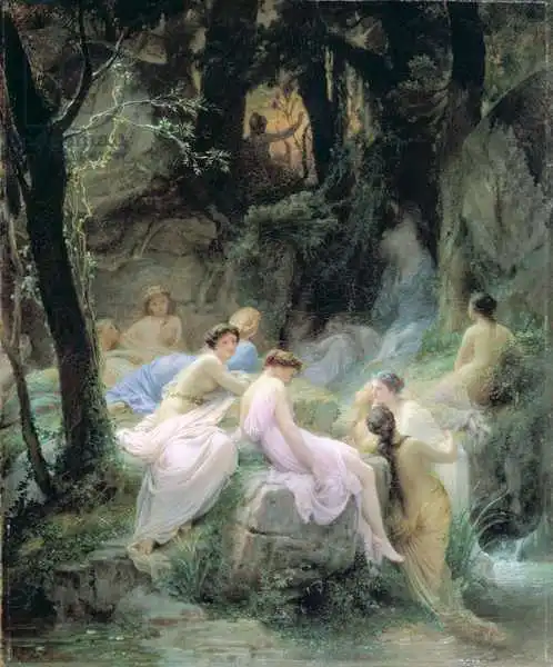 絵画 Listening Charles Francois Jalabert: Nymphs Listening to the Songs of