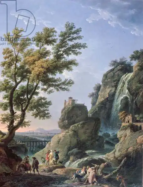 Vernet, Claude Joseph: Paysage avec cascade et figures