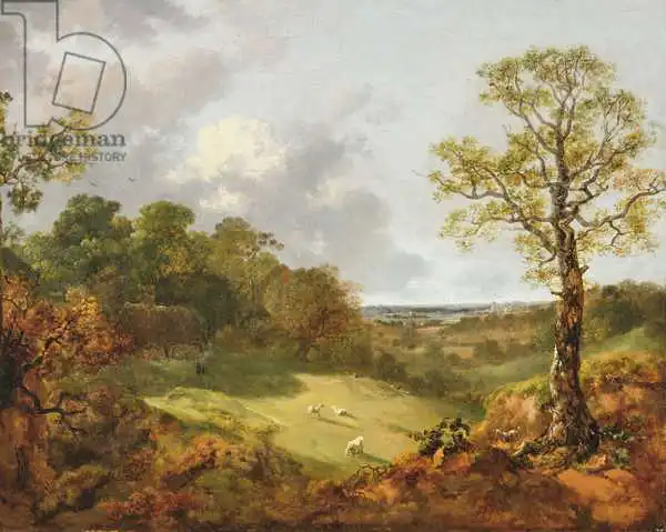 Gainsborough, Thomas: Wooded Landscape with a Cottage, Sheep and a Reclining Shepherd, c.1748-50