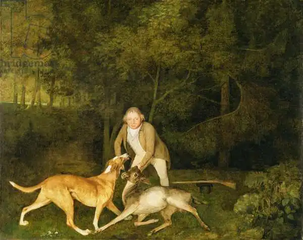 Stubbs, George: Freeman, le comte de la gardienne de Clarendon, avec une biche et un chien mourant
