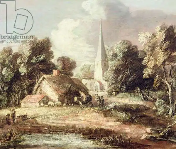 Gainsborough, Thomas: Landscape with a Church, Cottage, Villagers and Animals, c.1771-2