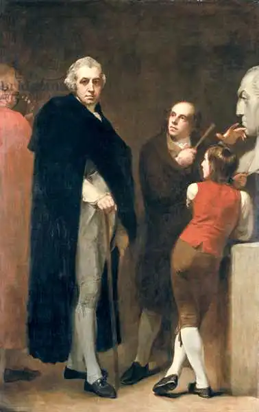 Romney, George: John Flaxman (1755-1826) modélisant son buste de William Hayley (1745-1820), c.1791-92