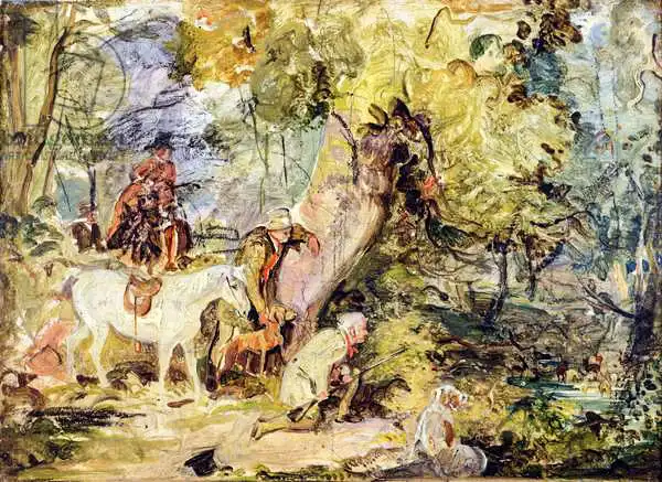 Lewis, John Frederick: Un croquis pour les «forestiers traque des cerfs»