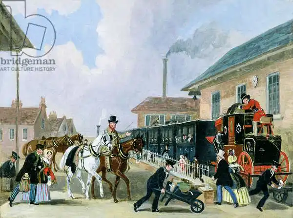 Pollard, James: Le Louth-London Royal Mail voyageant en train de Peterborough East en décembre 1845