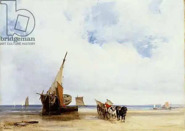 Bonington, Richard Parkes: Navires échoués et un wagon près de Trouville