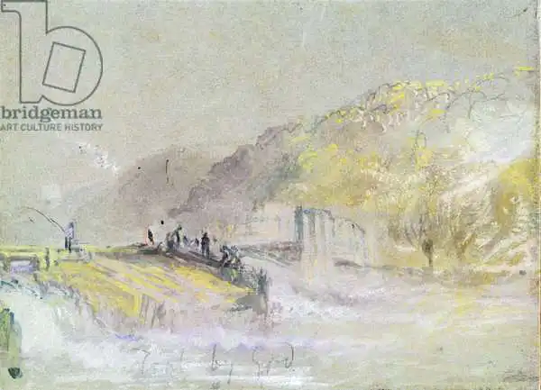 Turner, William: Foul by God: River Landscape with Anglers Fishing from a Weir