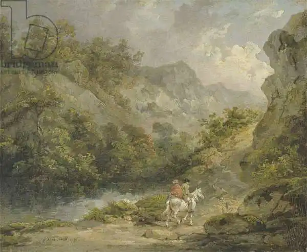 Morland, George: Paysage rocheux avec deux hommes à cheval
