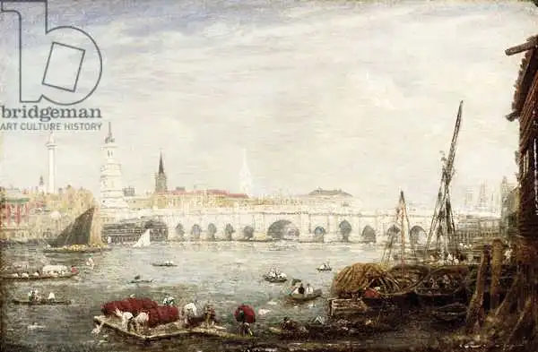 Nash, Frederick: Monument and London Bridge