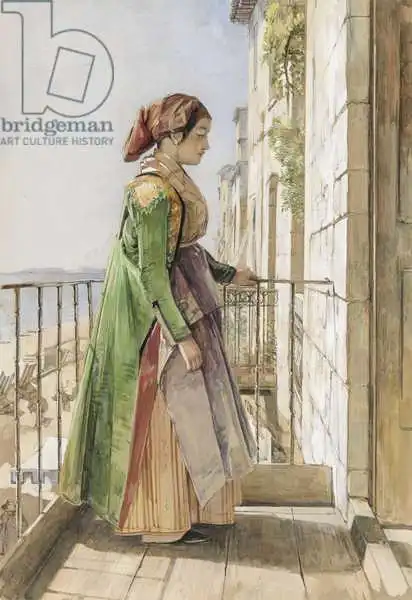 Lewis, John Frederick: Une fille grecque debout sur un balcon
