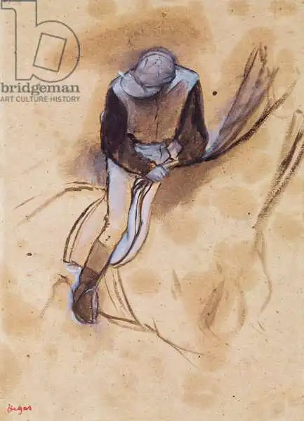 Degas, Edgar: Jockey flexed forward standing in the saddle, 1860-90