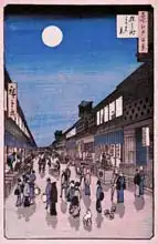 Hiroshige, Ando or Utagawa: Night time view of Saruwaka Street, from Meisho Edo Hyakkei