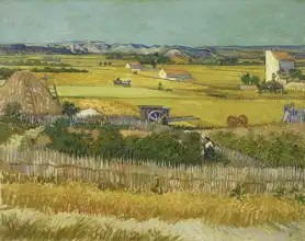 Gogh, Vincent van: Pohled na rovinu v Crau u Arles (sklizeň)