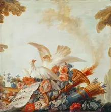 Boucher, Francois: Salon of the Print-maker Gilles Demarteau, above the door: doves and sheet music