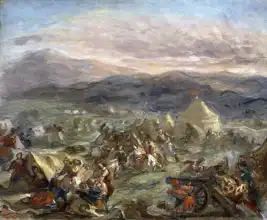 Delacroix, Eugene: Markos Botsaris napadá tábor Turků a je raněn