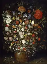 Brueghel, Jan, the elder: Flowers in a wooden vase