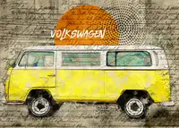 studio, senja Lembayung: volkswagen vw combi žlutý