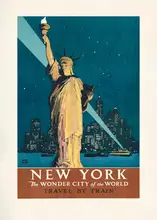 Poster, Travel Vintage: New York,zázračné město světa Cestování vlakem (1927) Plakát Adolpha Treidlera