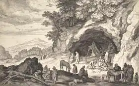 Sadeler, Aegidius: Hornatá krajina se skupinou cikánů