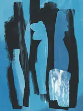 Dean, Little: Stii life Silueta váz v modrém uměleckém tisku