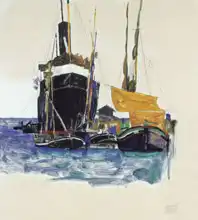 Schiele, Egon: Parníky a plachetnice v přístavu Terst
