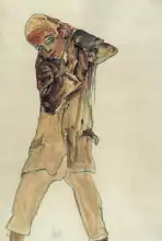 Schiele, Egon: Chlapec v dlouhém kabátě