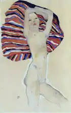 Schiele, Egon: Nahá dívka na barevné podložce