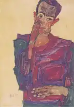 Schiele, Egon: Autoportrét se staženým víčkem