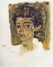 Schiele, Egon: Autoportrét před hnědým pozadím