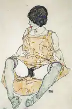 Schiele, Egon: Sedící žena s vyhrnutými šaty