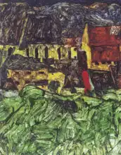 Schiele, Egon: Panoráma města Český Krumlov (kostel svatého Víta s domy)
