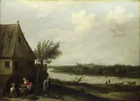 Teniers, David (ml.): Chata u řeky s hradem v dáli