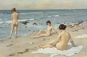Fischer, Paul Gustav: Beach scene with bathing