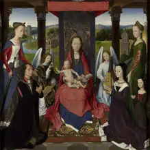 Memling, Hans: Donne Triptych - prostřední část - Sir John Donne  se sv. Kateřinou