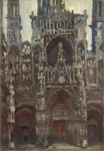 Monet, Claude: Katedrála v Rouenu - večerní harmonie v hnědé