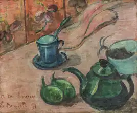 Bernard, Emile: Zátiší s čajníkem, šálkem a ovocem