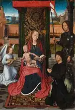 Memling, Hans: Madona s dítětem, sv. Jiří, anděl a donátor