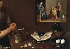 Velazquez, Diego: Obrázek z kuchyně s Kristem a Marií