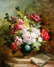 Brunner-Lacoste, Emile Henri: Still life with flowers and sheet music