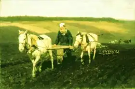Repin, Illya E.: Writer Lev Nikolaevich Tolstoy ploughing with horses