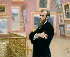 Repin, Illya E.: Portrait of Pavel Tretyakov (1832-98) in the Gallery