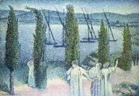 Cross, Henri Edmond: Coastal View with Cypress Trees