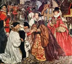 Shaw, John Byam Liston: Queen Mary (1516-58) and Princess Elizabeth (1533-1603) entering London