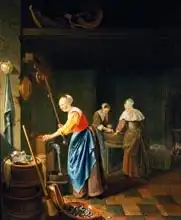 Slingelandt, Pieter van: Kitchen Scene with a Maid Drawing Water from a Well