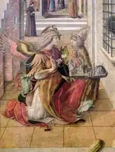 Crivelli, Carlo: Annunciation with St. Emidius, detail of the archangel Gabriel with the saint